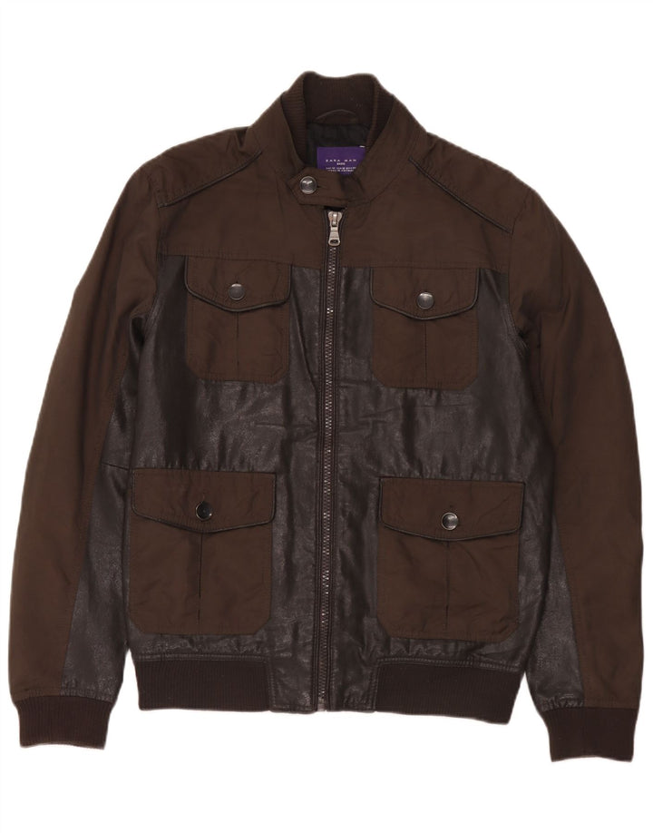 Zara Hombre Chaqueta De Piel Sintética UK 38 Marrón Medio Poliuretano