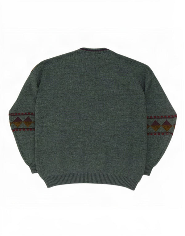 Nuevo Fast Mens By C&A Jersey De Cuello Redondo Suéter XL Verde Geométrico Acrílico