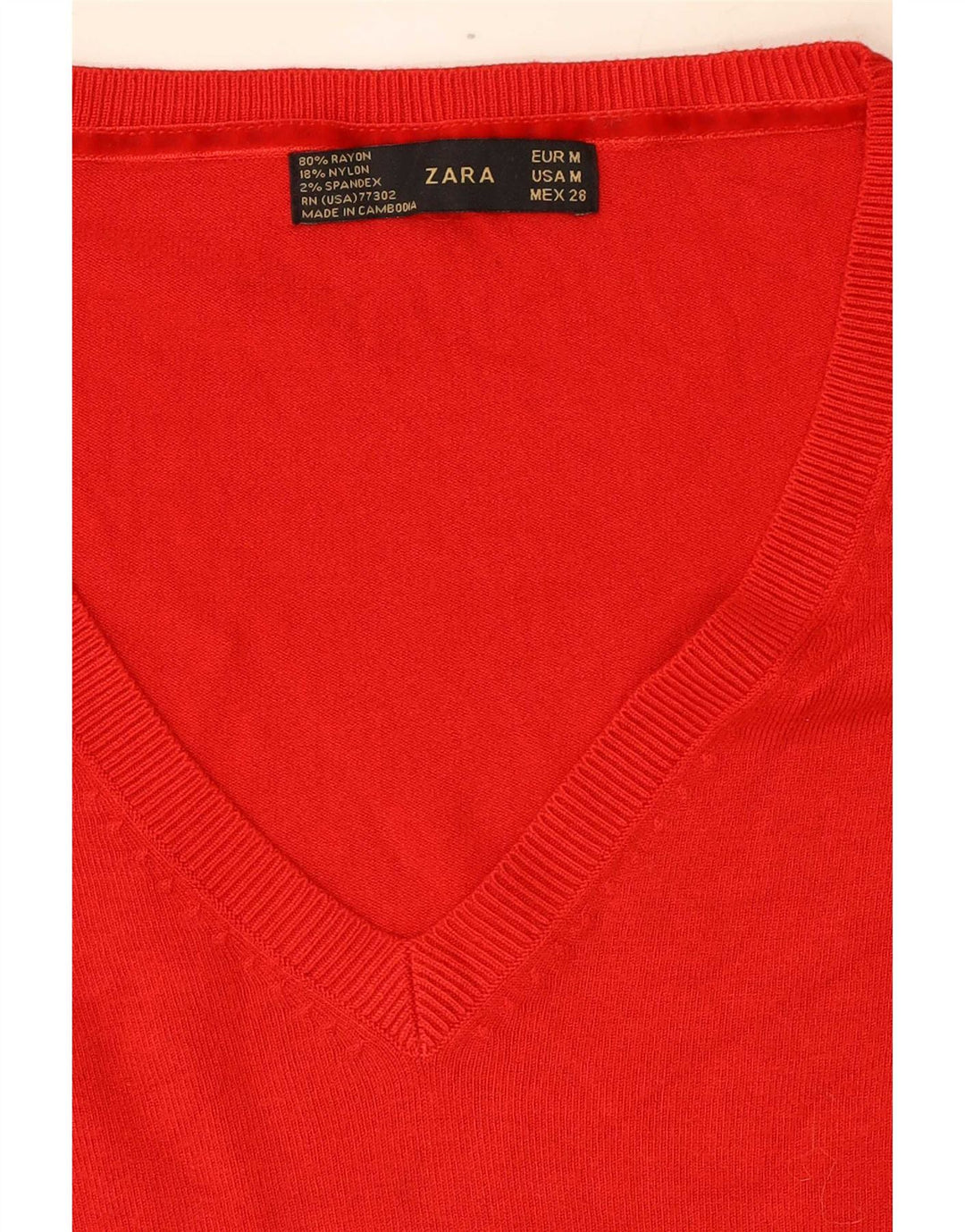 Zara - Jersey con cuello en V para mujer, talla 40, tamaño mediano, rayón rojo
