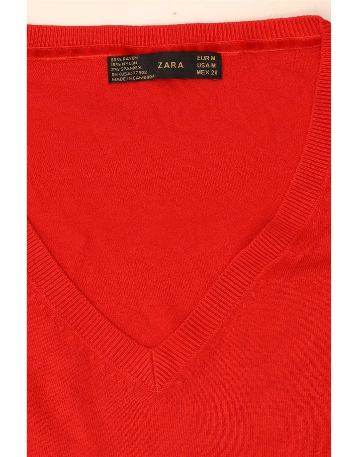 Zara - Jersey con cuello en V para mujer, talla 40, tamaño mediano, rayón rojo