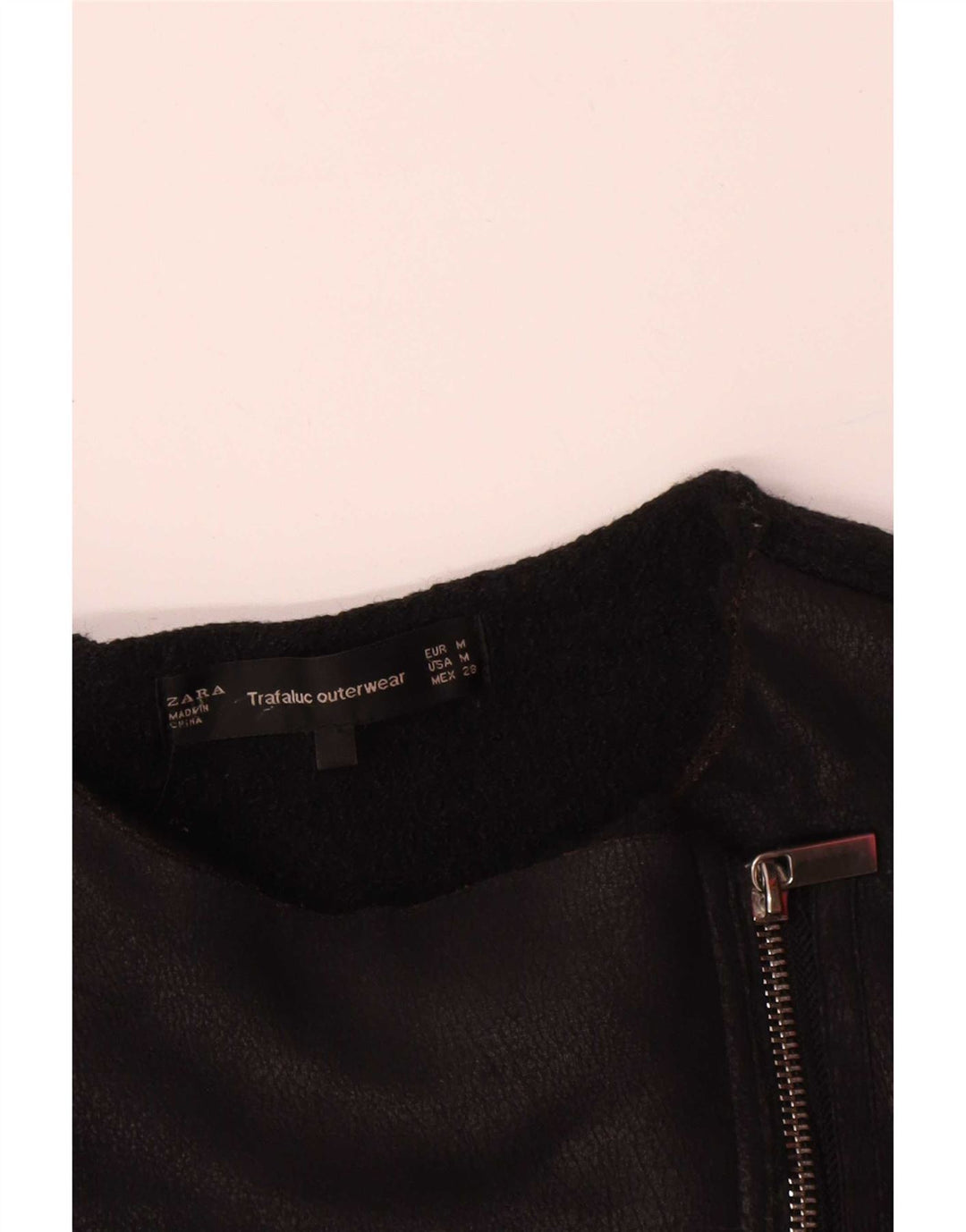 Zara Chaqueta Motera De Cuero Para Mujer UK 42 Mediana Negro