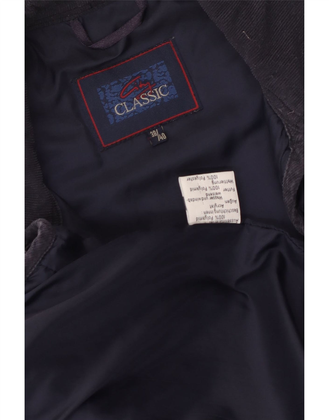 Vintage mujer suelta ajuste chaqueta acolchada EU 38/40Medium azul marino poliamida