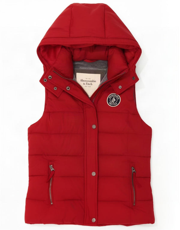 Abercrombie & Fitch Chaleco acolchado con capucha para mujer Reino Unido 40 Pequeño Poliéster rojo
