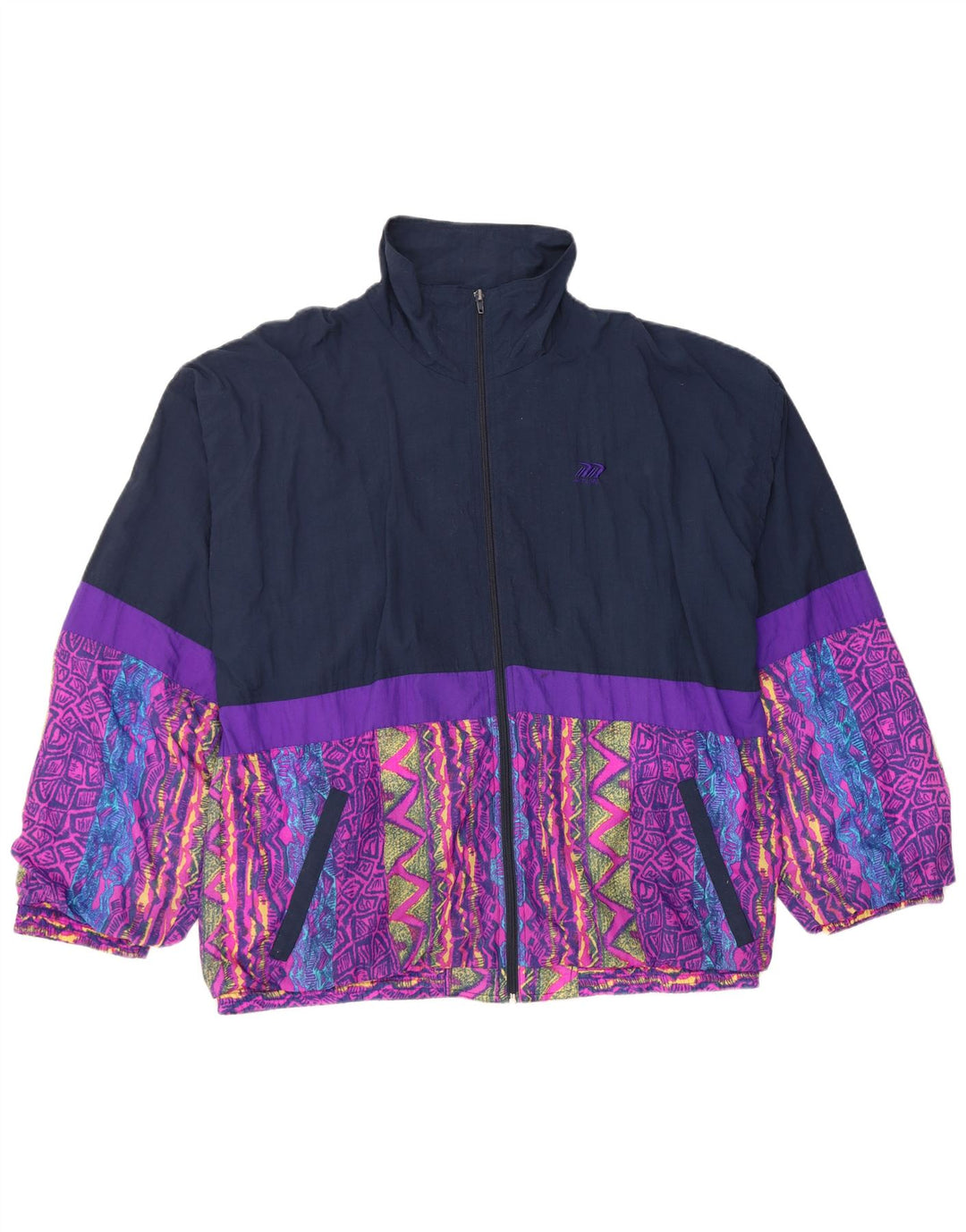 VINTAGE Chaqueta superior de chándal para hombre Reino Unido 46/48 XL Azul marino Colorblock Nylon