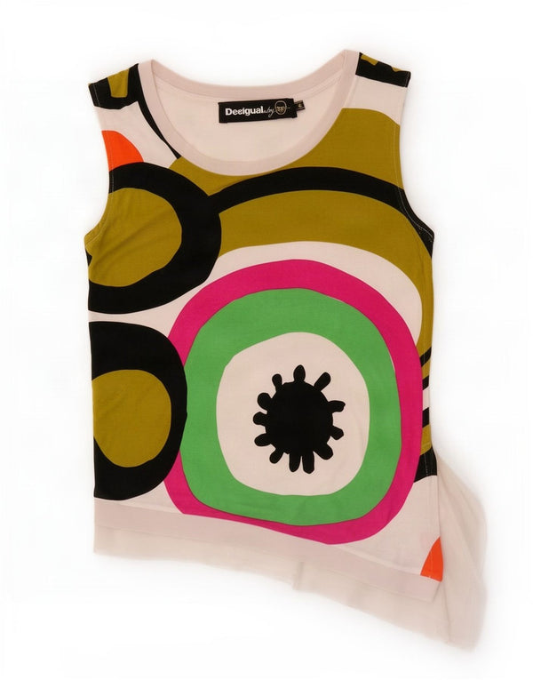 Desigual Top sin mangas asimétrico para mujer UK 12 Medium White Geométrico