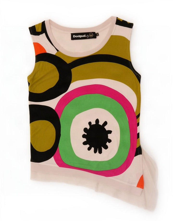 Desigual Top sin mangas asimétrico para mujer UK 12 Medium White Geométrico