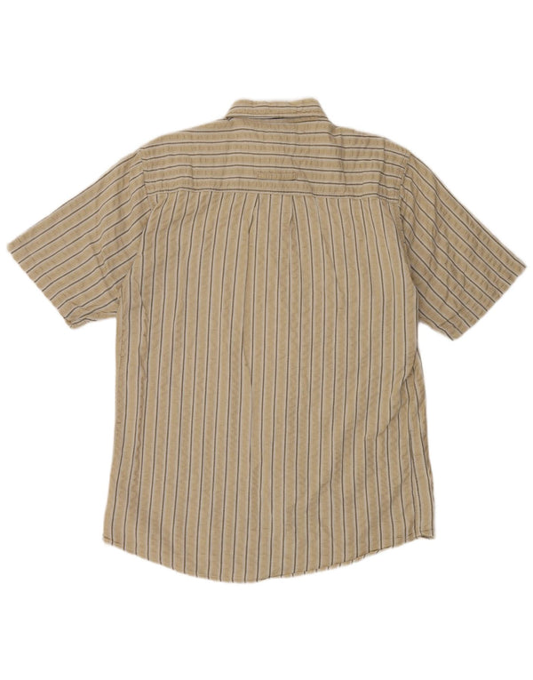 Camisa Angelo Litrico Hombre Manga Corta Algodón Rayas Beige Medio