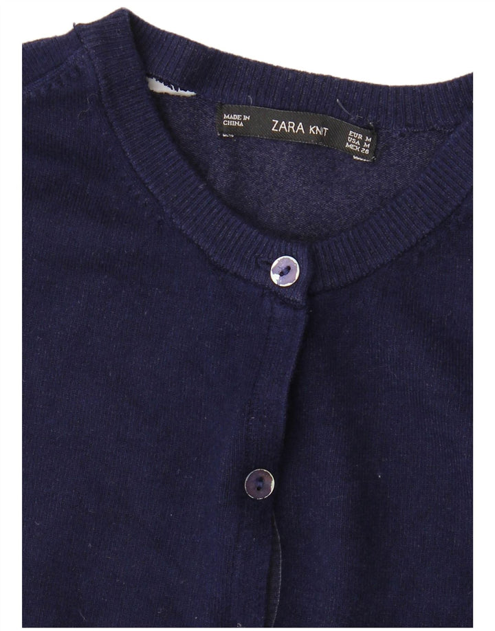 ZARA Mujer Cárdigan Suéter UK 42 Medio Azul Marino