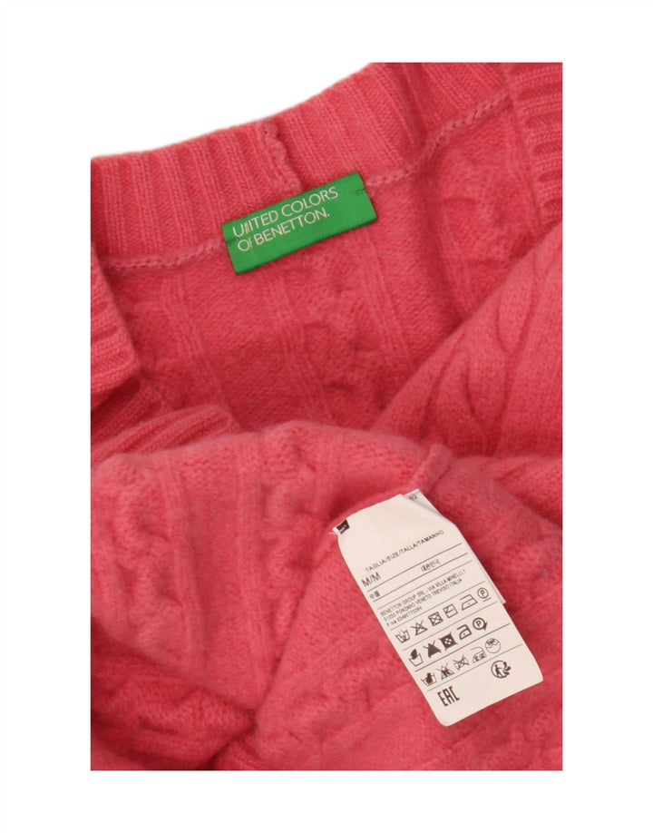 BENETTON Suéter tipo cárdigan corto para mujer Reino Unido 44 Lana rosa mediana