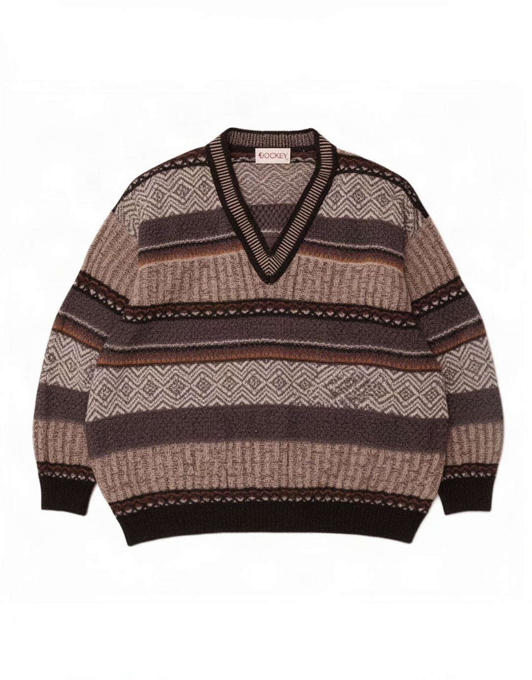 Jockey Jersey con Cuello en V para Hombre de Lana a Rayas Gris Grande