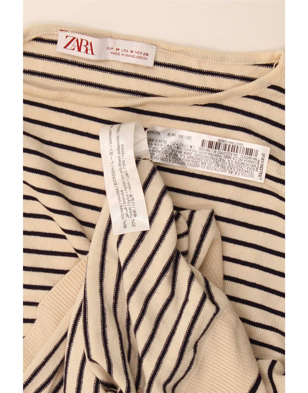 Zara Mujer Top Manga Larga UK 44 Viscosa Rayas Beige Medio