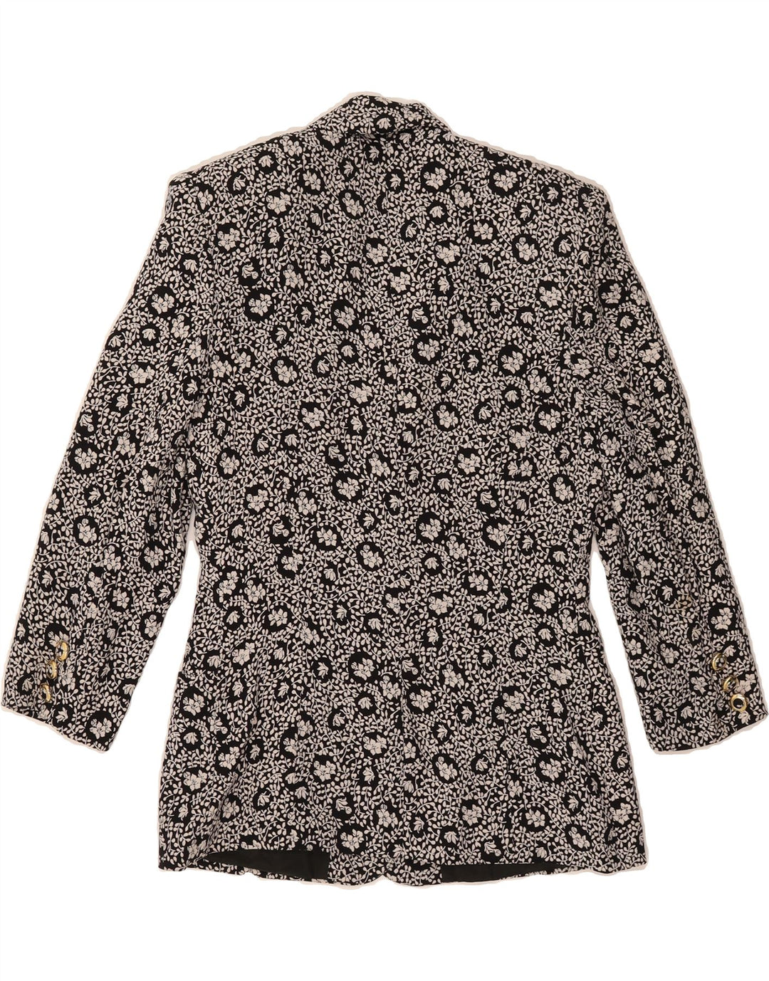 VINTAGE Womens 3/4 Sleeve 3 Button Blazer Jacket IT 42 Medium Black Floral Vintage Vintage and Second-Hand Vintage from Messina Hembry 