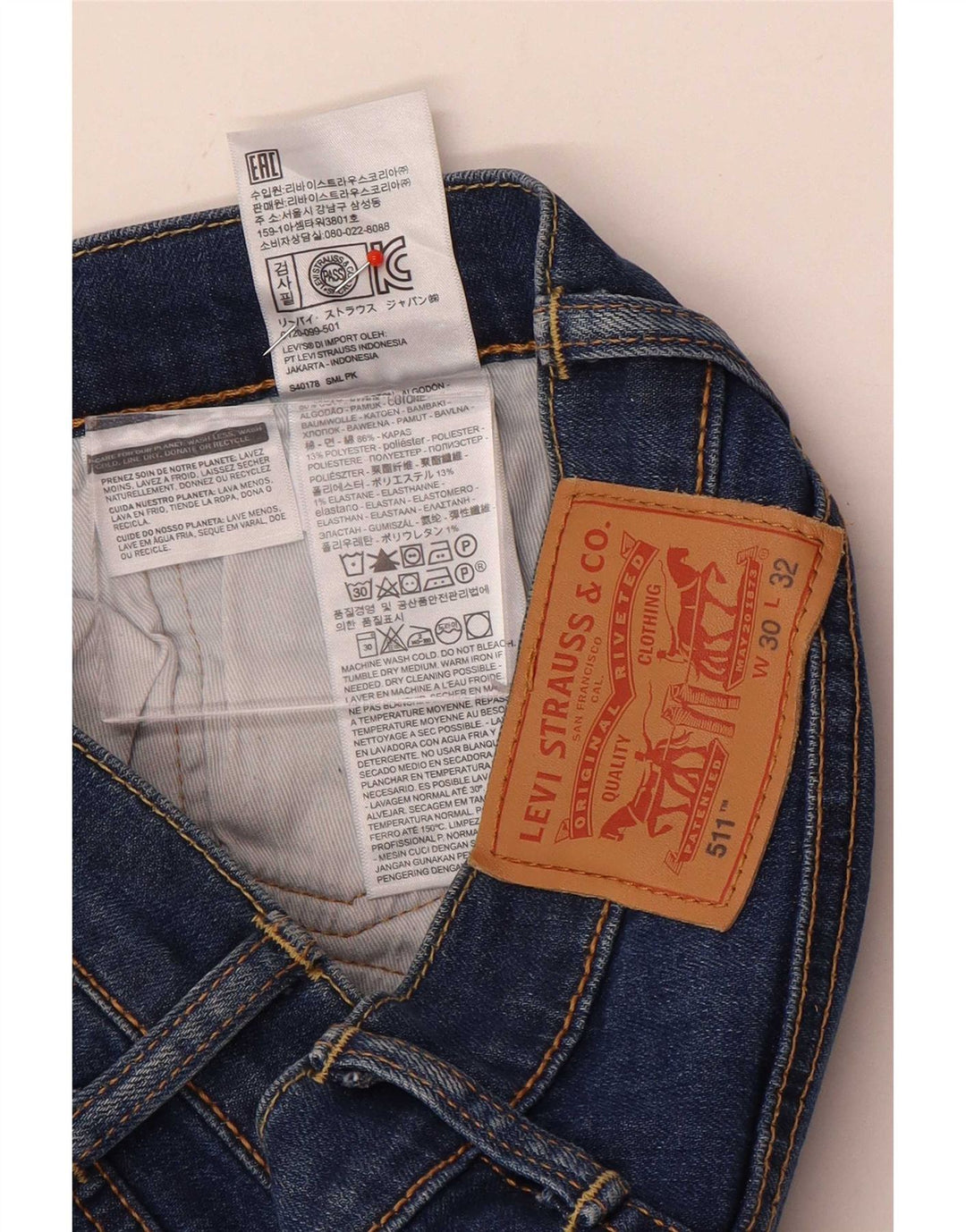Levi's Hombre 511 Slim Jeans W30 L32 Algodón Azul