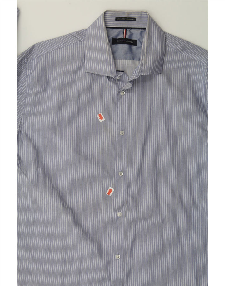 TOMMY HILFIGER Mens Shirt Size 16 1/2 Large Navy Blue Striped Vintage Tommy Hilfiger and Second-Hand Tommy Hilfiger from Messina Hembry 