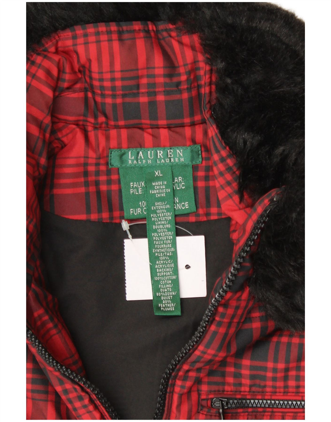RALPH LAUREN Chaleco para mujer UK 18 XL Poliéster a cuadros rojos