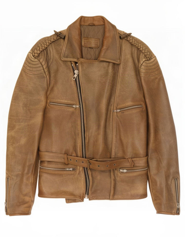 Vintage hombres cuero biker chaqueta Reino Unido 38 marrón medio