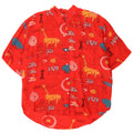 Vintage mujer gráfica manga corta camisa blusa EU 40 seda roja mediana