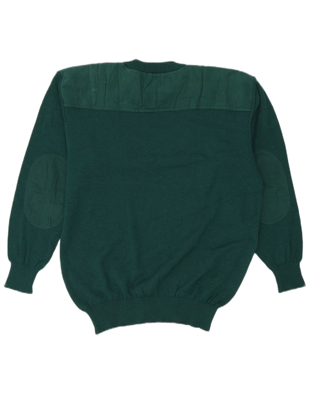 Vintage hombres cuello redondo jersey suéter grande verde lana virgen