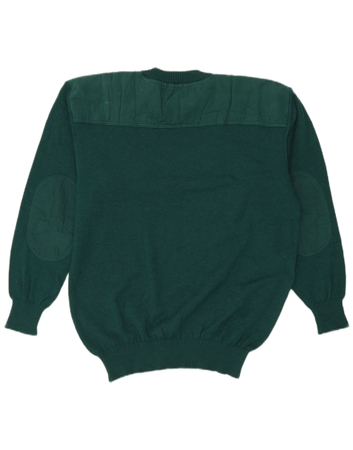 Vintage hombres cuello redondo jersey suéter grande verde lana virgen