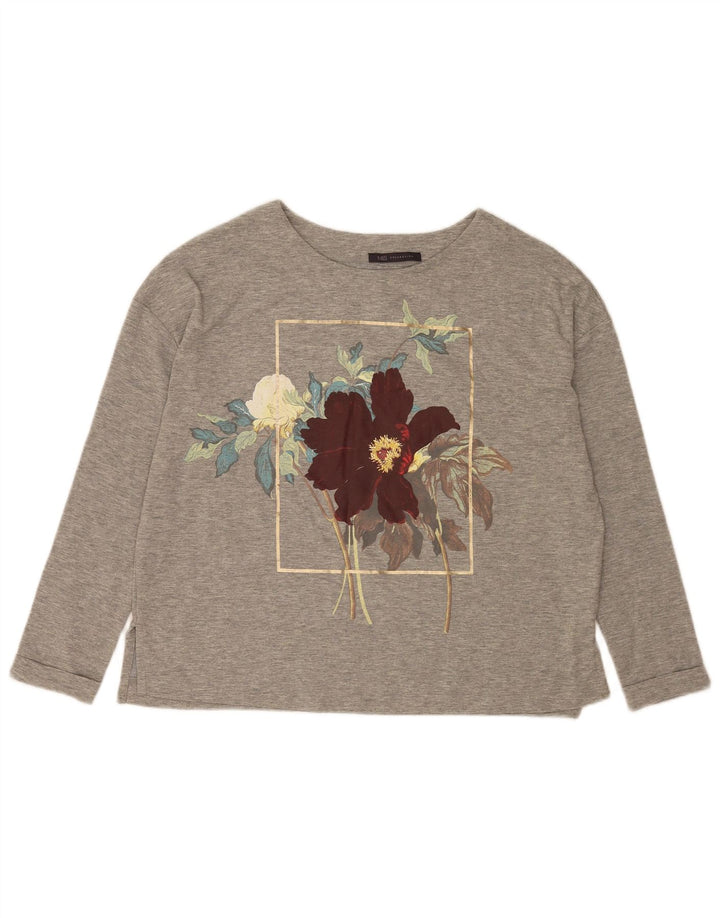 Marks & Spencer Top gráfico para mujer de manga larga UK 42 Gris medio Floral