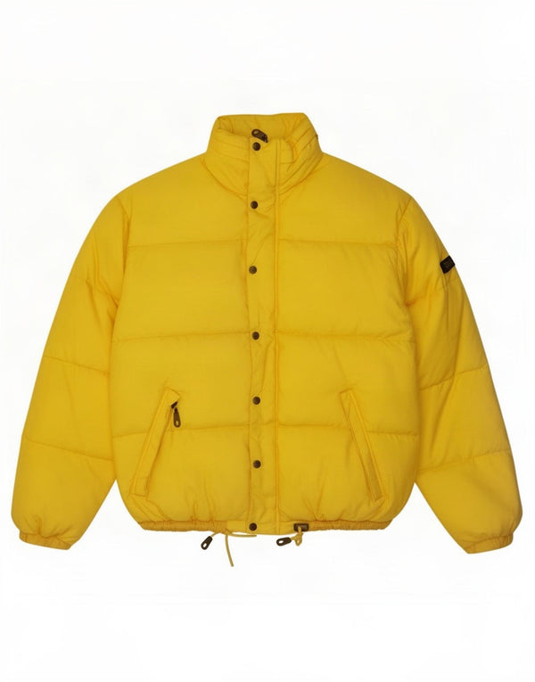 Vintage hombres con capucha chaqueta acolchada Reino Unido 40 gran nylon amarillo