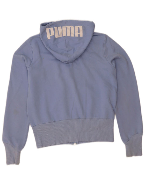 Puma Womens Graphic Crop Zip Hoodie Sweater UK 10 Small Blue Cotton