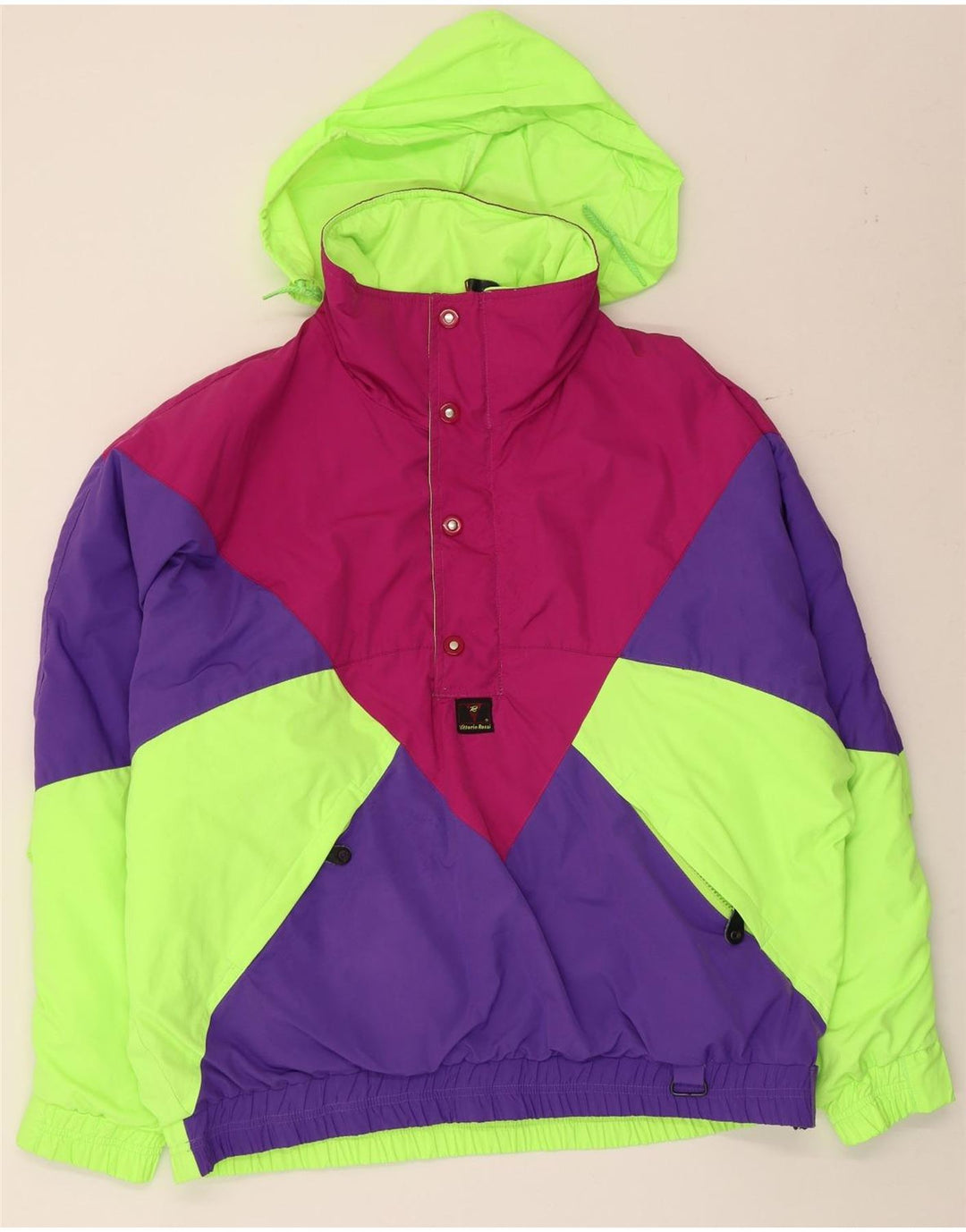 Chaqueta Anorak vintage para hombre con capucha IT 50 Bloque de color multicolor grande