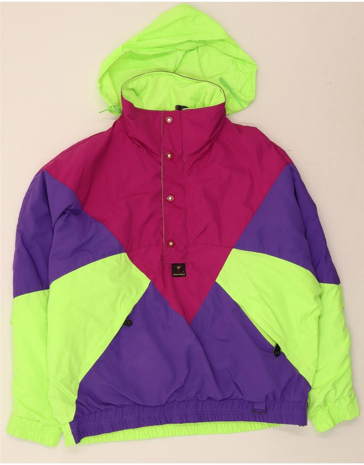 Chaqueta Anorak vintage para hombre con capucha IT 50 Bloque de color multicolor grande