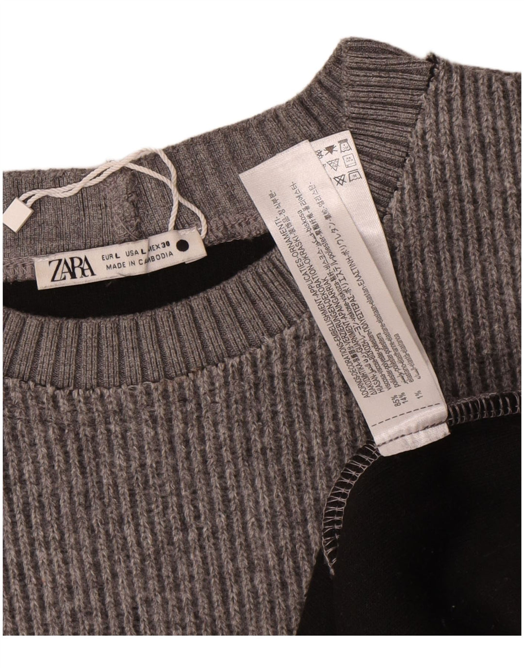 Zara - Jersey de cuello redondo para mujer, talla 40, talla grande, lana gris