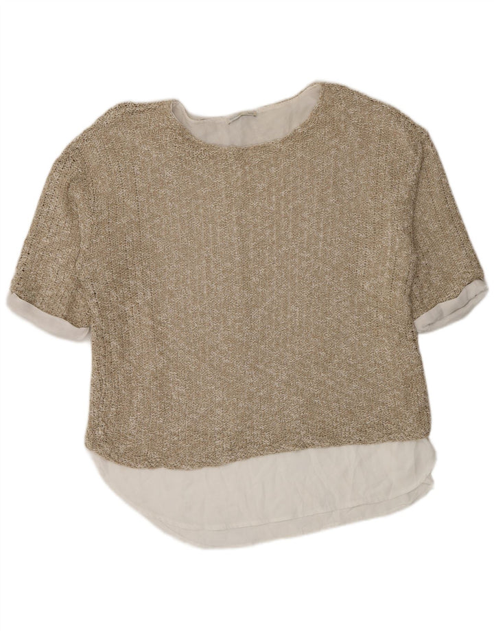 Zara Mujer Blusa De Ganchillo Extragrande UK 44 Medio Beige Colorblock