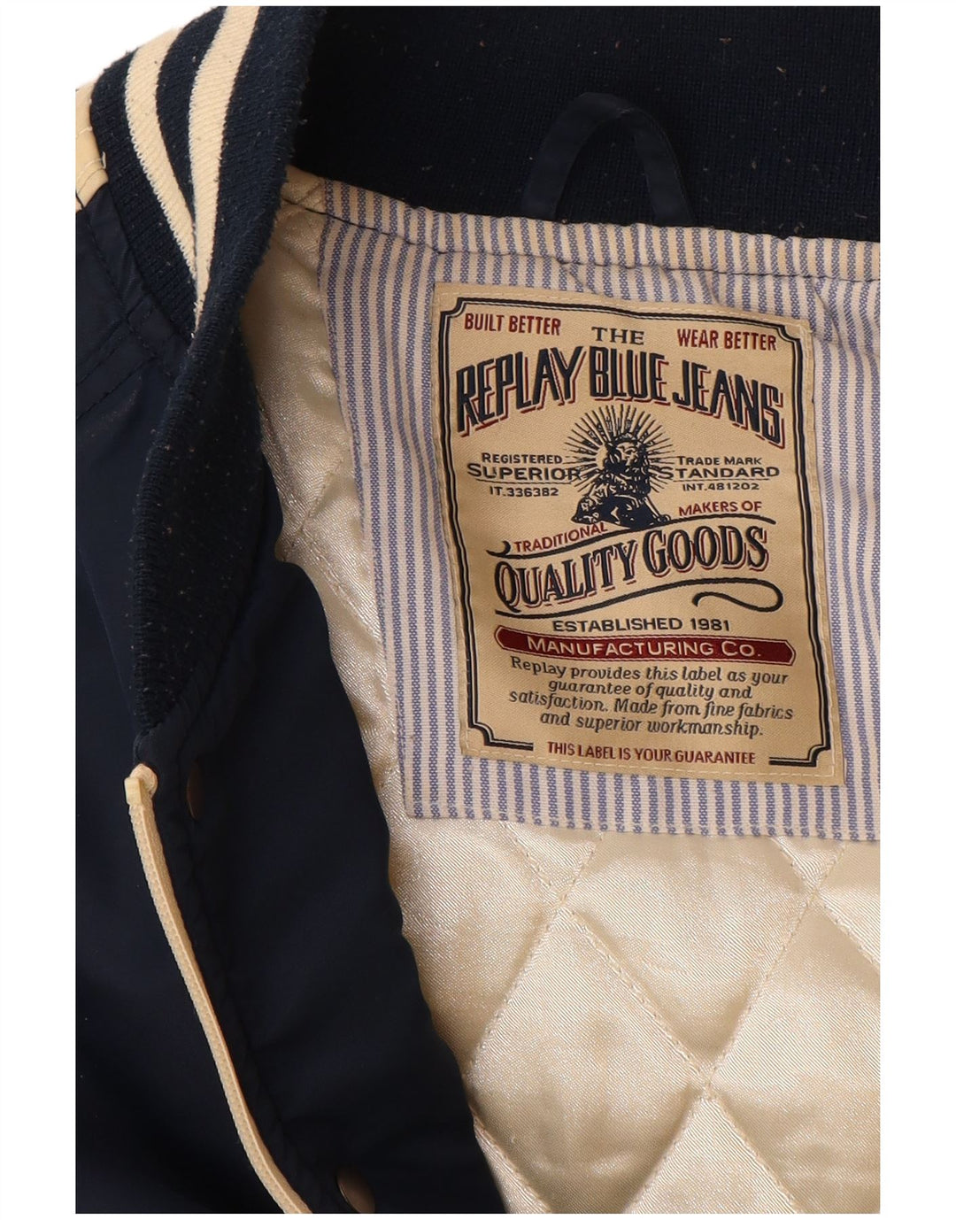 REPLAY Chaqueta universitaria gráfica para hombre UK 38 Medium Azul marino Colorblock