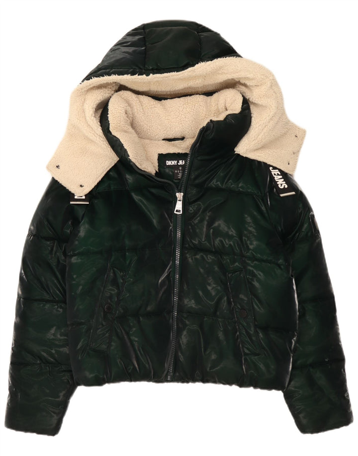 Dkny Chaqueta acolchada extragrande con capucha para mujer UK 10 Small Green Poliéster