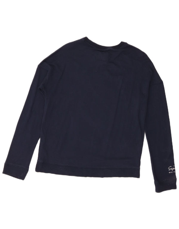 Superdry Mujer Graphic Sudadera Jumper UK 8 Small Azul Marino Viscosa