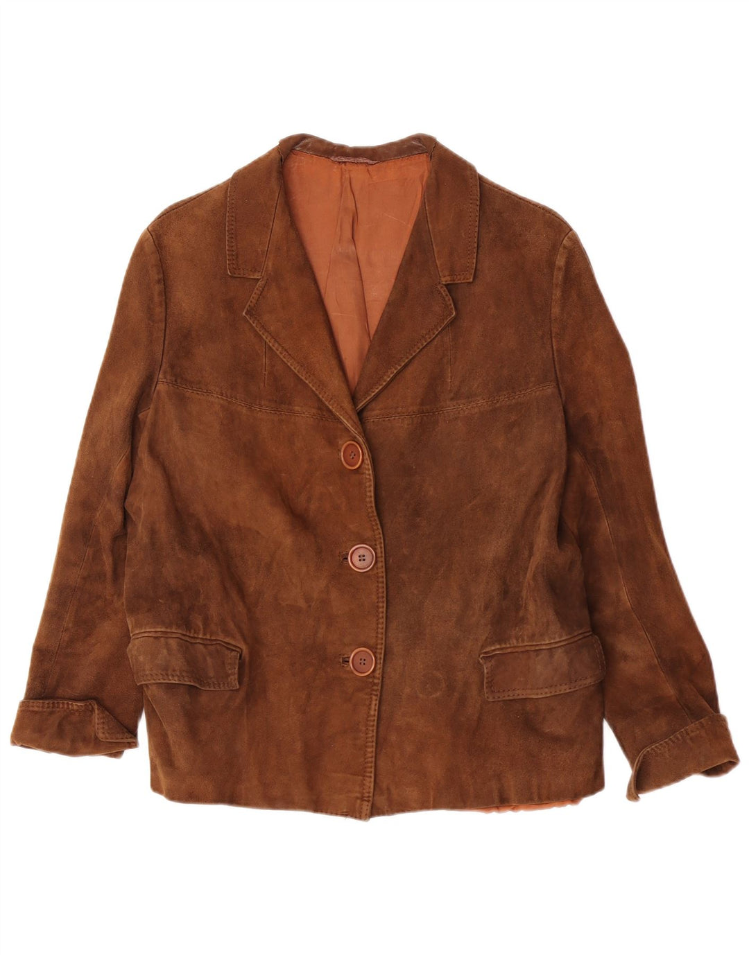 Vintage mujer ante 3 botones Blazer chaqueta tamaño 14 marrón medio clásico