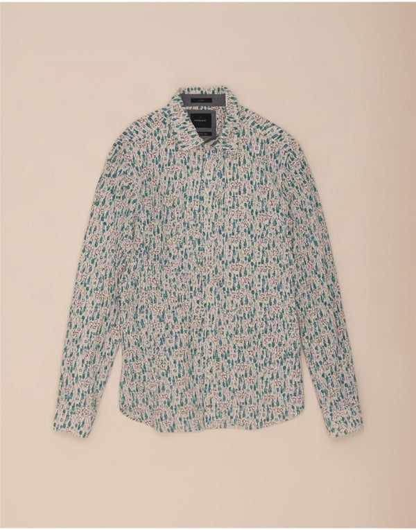 Camisa de corte slim con estampado abstracto de hombre de White Stuff en algodón azul pequeño
