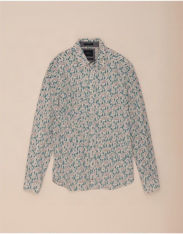 Camisa de corte slim con estampado abstracto de hombre de White Stuff en algodón azul pequeño
