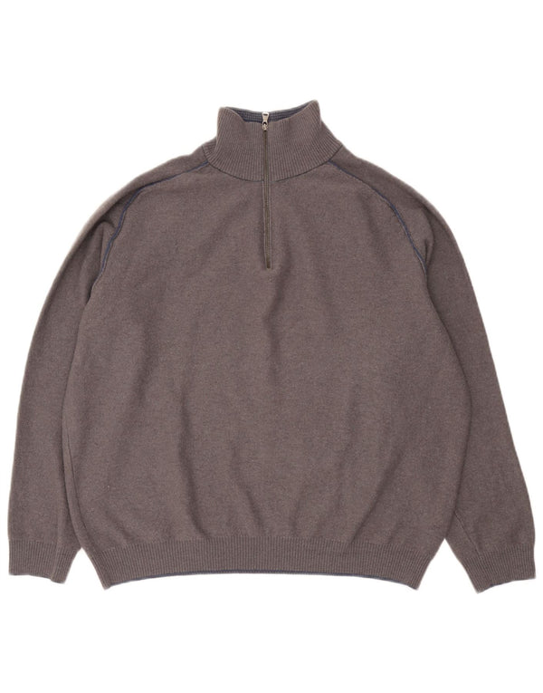 Hugo Boss Jersey ajustado con cuello y cremallera para hombre, talla 2XL, lana virgen gris