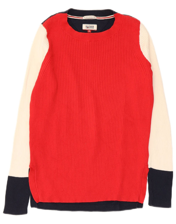 Tommy Hilfiger Suéter con Cuello Barco para Mujer UK 10 Small Rojo Colorblock