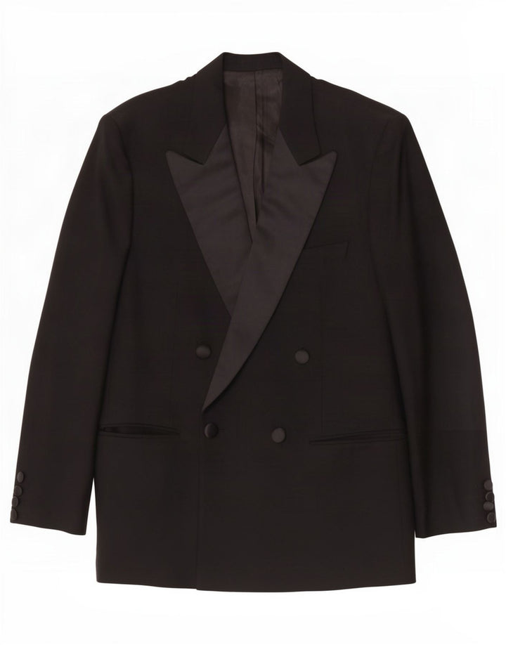 Vintage hombres doble pecho Blazer chaqueta Reino Unido 38 medio negro lana virgen