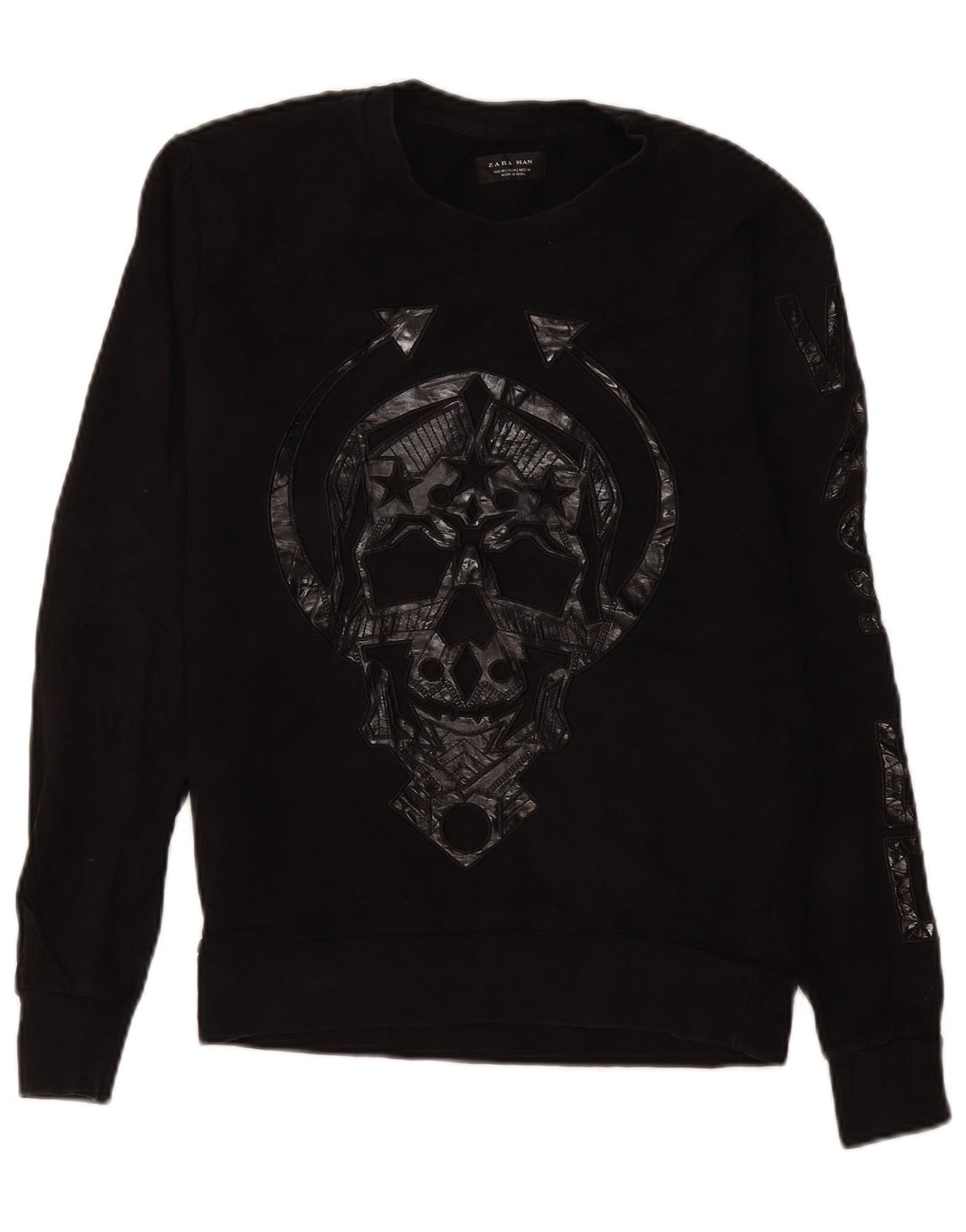 Zara Hombre Sudadera Gráfica Jumper Medium Negro Poliéster