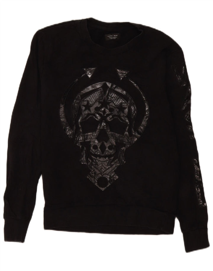 Zara Hombre Sudadera Gráfica Jumper Medium Negro Poliéster
