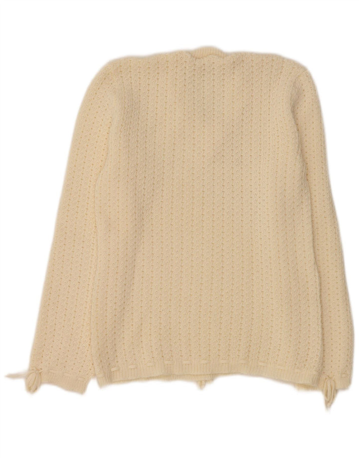 VINTAGE Mujer V-Cuello Jumper Suéter Reino Unido 12 Medio Blanco Apagado