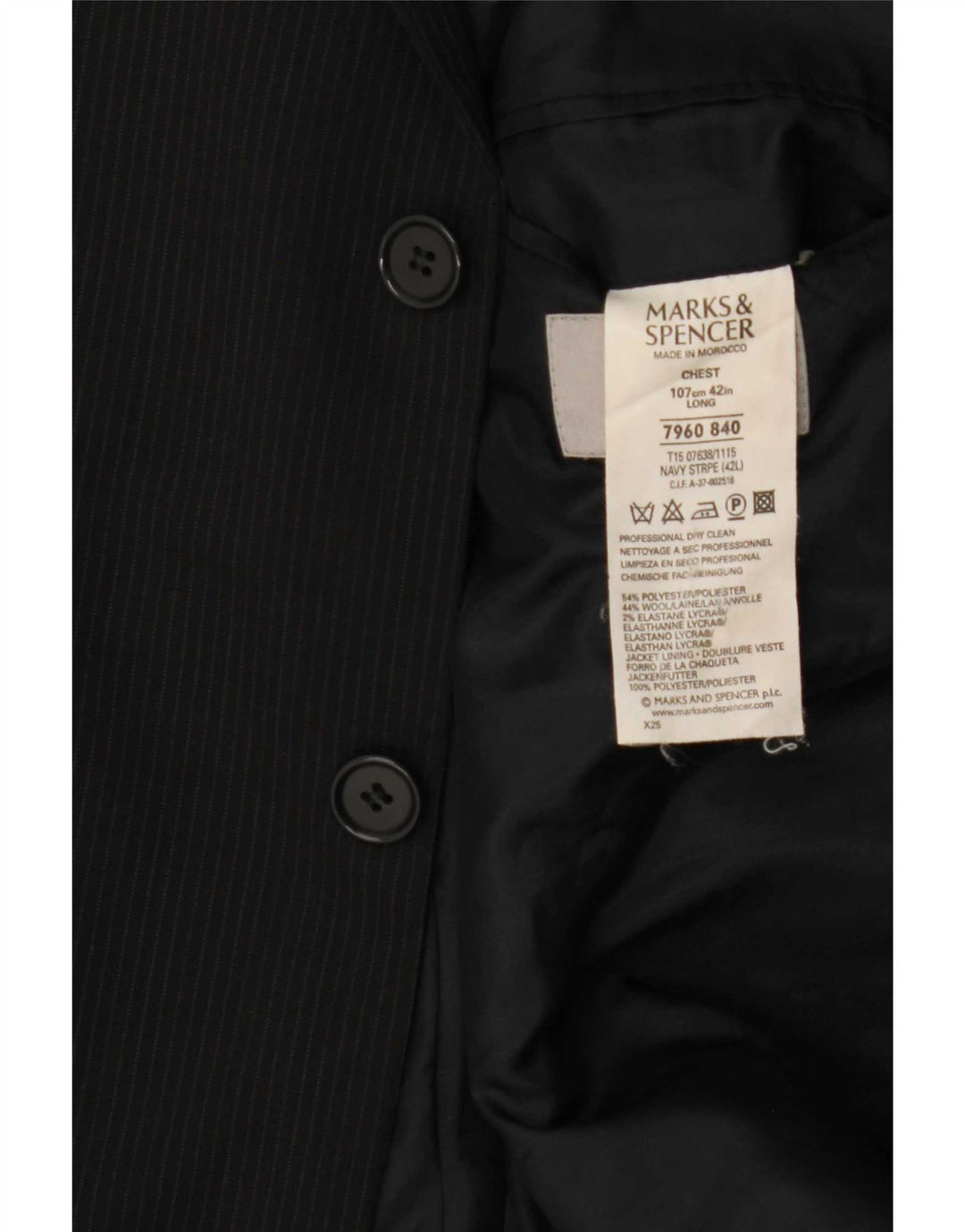 Marks & Spencer Chaqueta Blazer para Hombre UK 42 Grande Azul Marino Rayas Clásicas