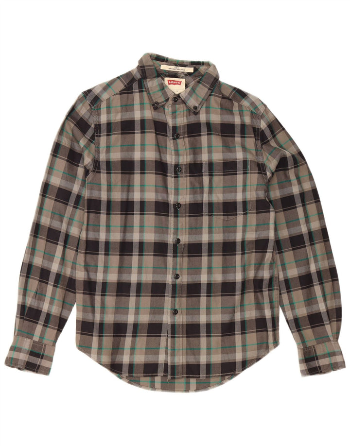 Levi's Camisa de franela slim fit de algodón a cuadros grises pequeños para hombre