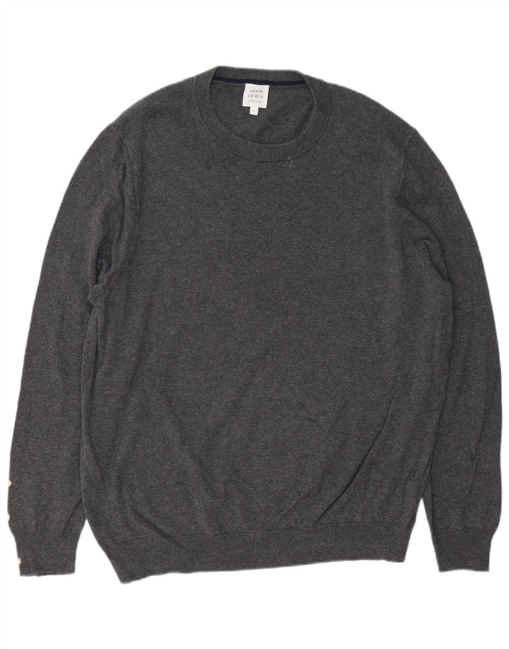 John Lewis - Jersey de cuello redondo para hombre, talla grande, algodón gris