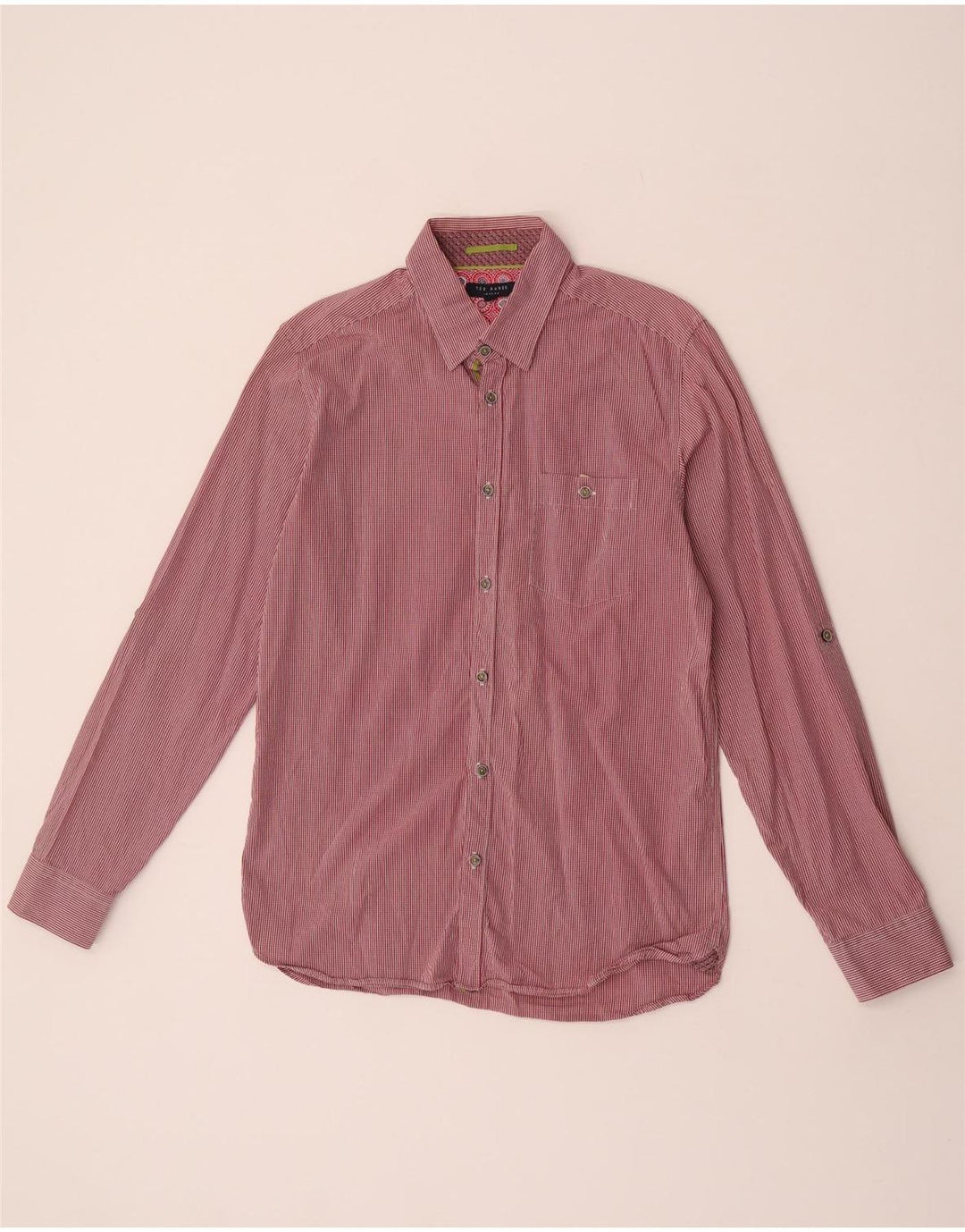 Ted Baker Camisa para hombre Talla 3 Mediana Algodón a cuadros rojo