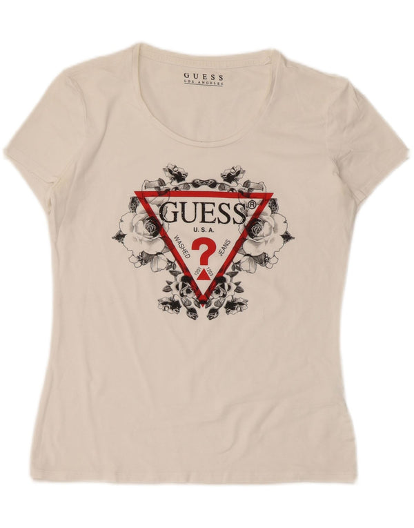 Guess Camiseta gráfica para mujer Top UK 12 Medium White