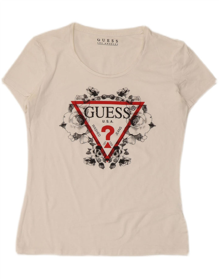 Guess Camiseta gráfica para mujer Top UK 12 Medium White