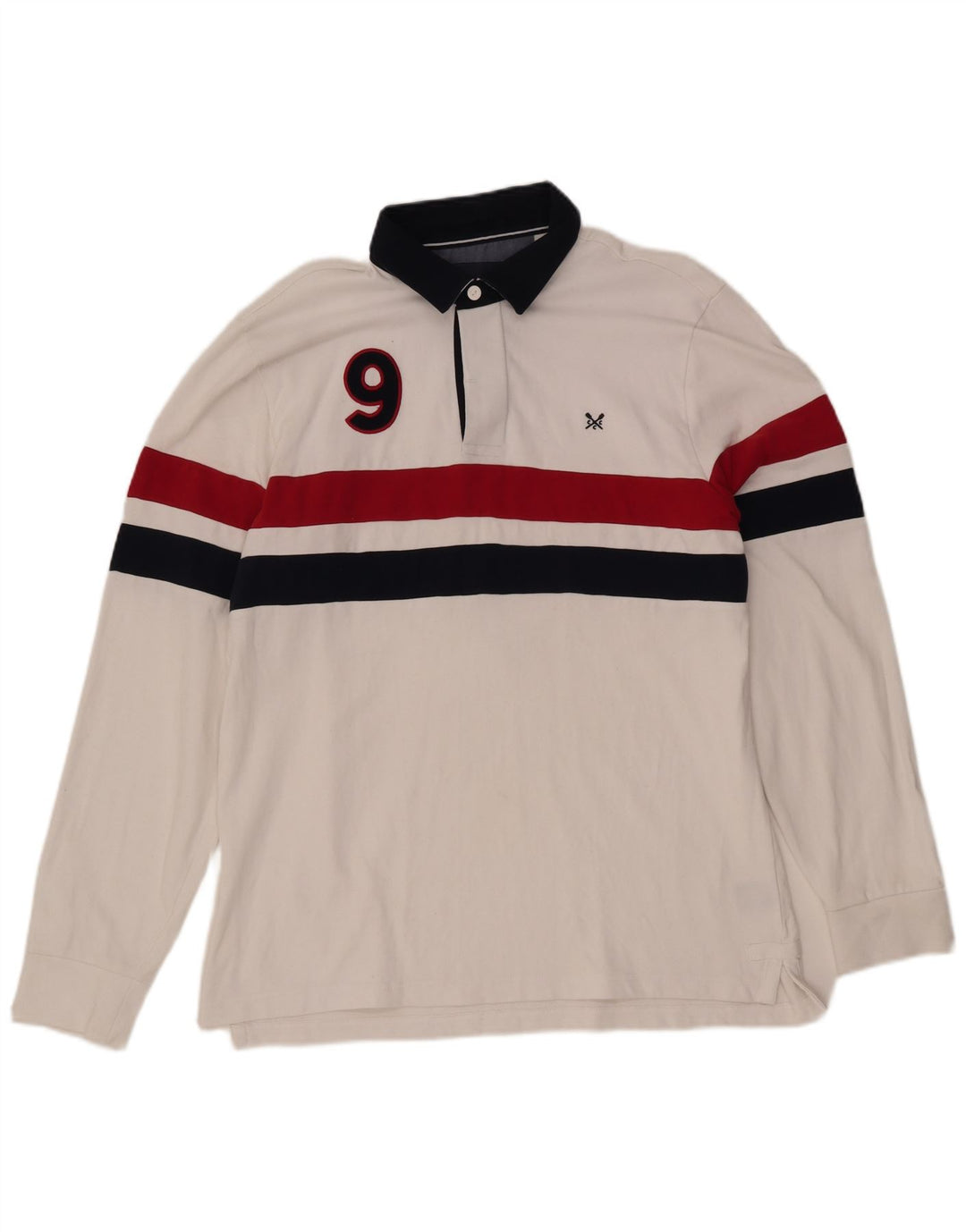 CREW CLOTHING Polo de rugby con gráfico para hombre, color blanco grande, color block