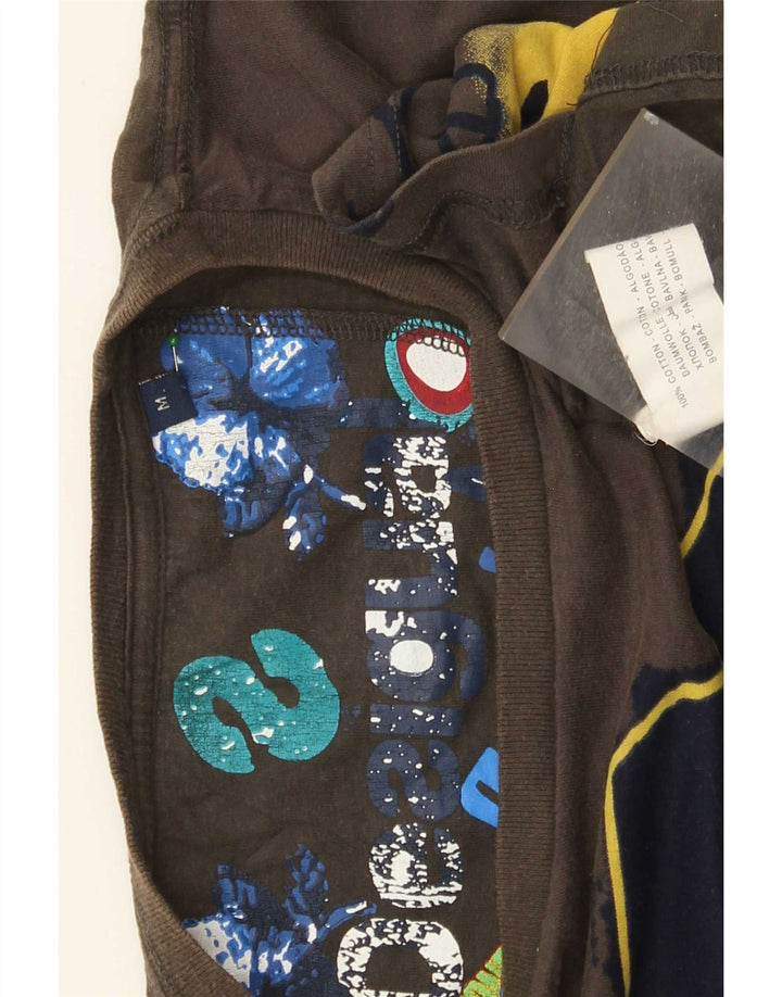 Desigual Hombre Camiseta Gráfica Top Algodón Marrón Medio